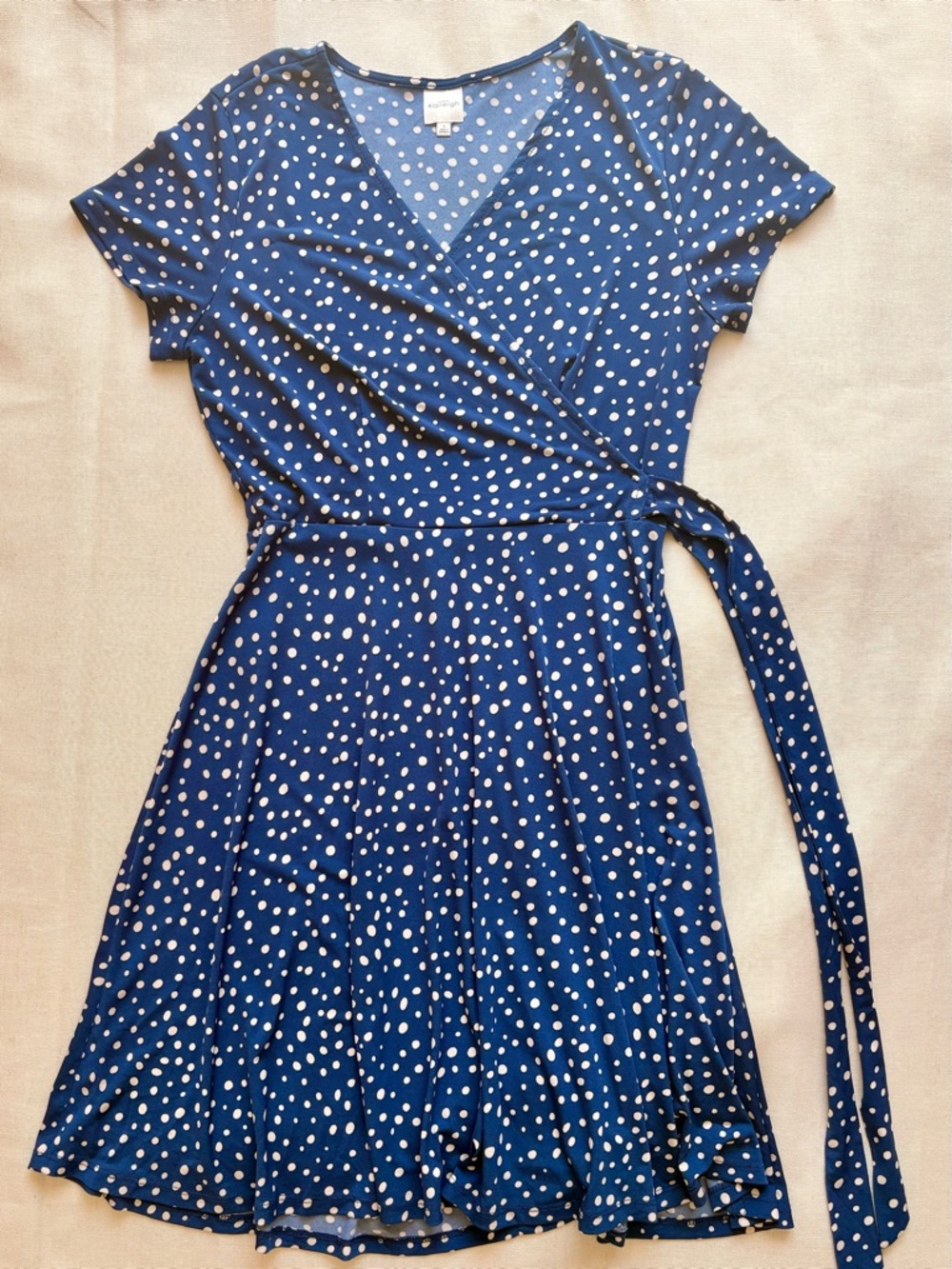 Kaileigh Blue and White Polka Dot Wrap-Style Mini Dress💙